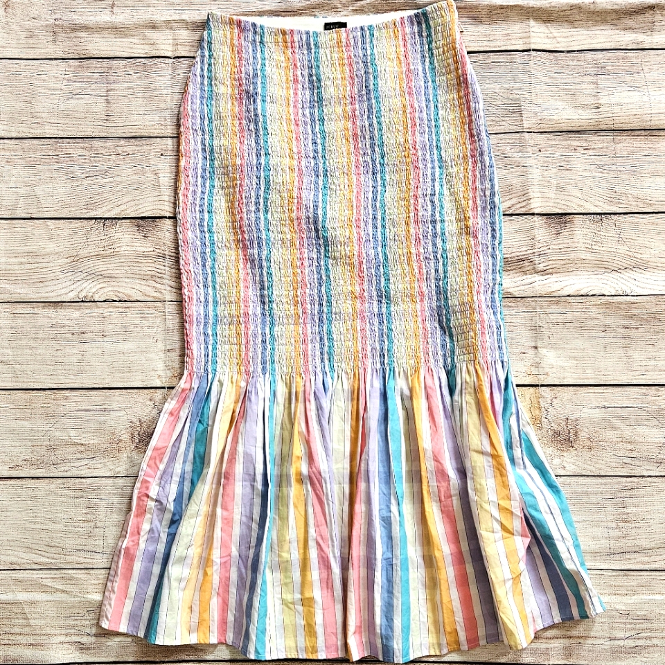 J. Crew Rainbow Stripe Smocked Peplum Midi Skirt Style Aw495 2021